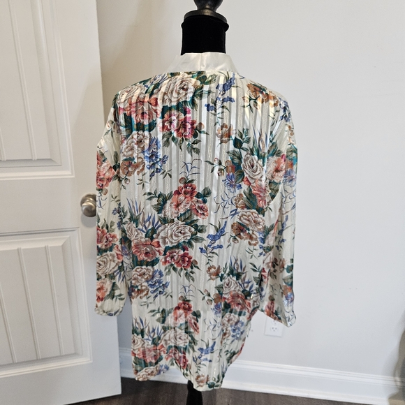 Vintage Victorias Secret Sheer Floral Strip Sleep Shirt Sz Medium Button Down - Picture 4 of 11